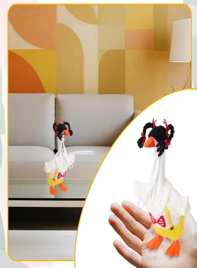 Sinbana 3 Sets 7 Inch Mini Desk Goose Outfits, Elephant Koala Pigtails Theme Knitted Hat & Clothes for Porch Goose Statue Cute Funny Headwear & Costume for Magnetic Geese Key Holder - Image 5